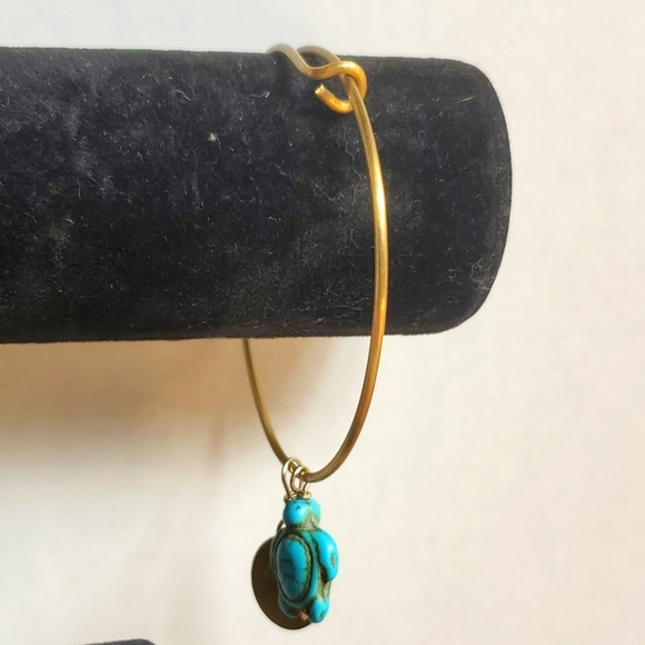 BRACELET METAL & TURQUISE COSTA RICO 1998 TURTLE & COIN BANGLE - Picture 3 of 3